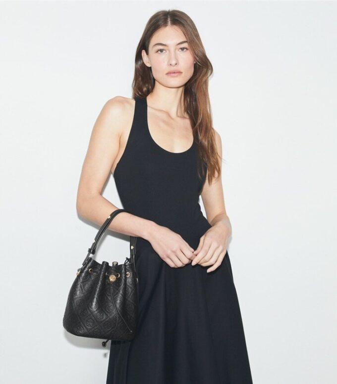 T Monogram Pebbled Bucket Bag