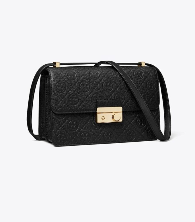 T Monogram Pebbled Shoulder Bag