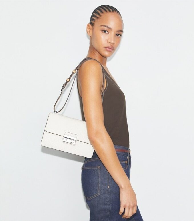 T Monogram Pebbled Shoulder Bag