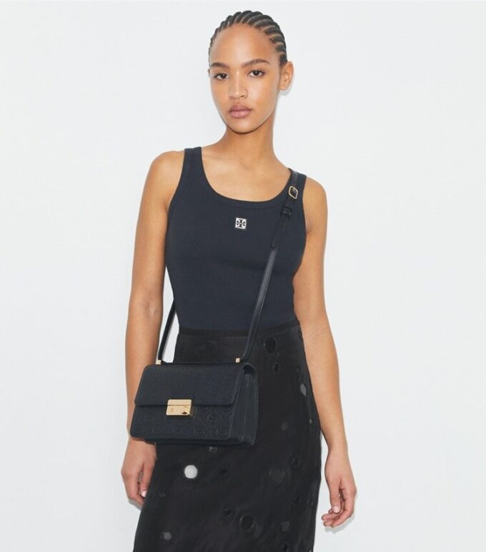 T Monogram Pebbled Shoulder Bag