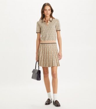 T Monogram Pleated Viscose Skirt T Monogram Pleated Viscose Skirt