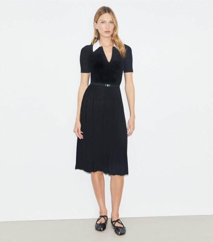 T Monogram Pointelle Pleated Dress T Monogram Pointelle Pleated Dress