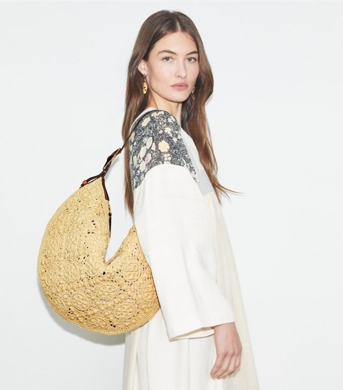 T Monogram Raffia Balloon Bag