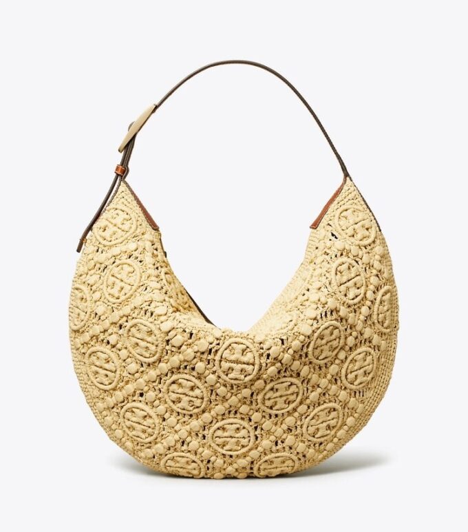 T Monogram Raffia Balloon Bag