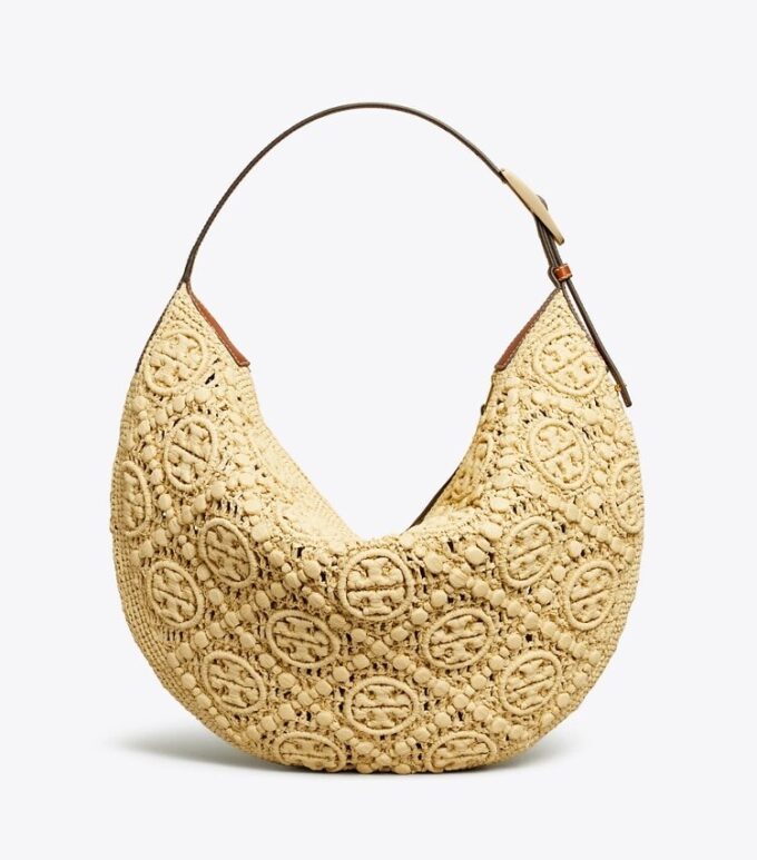 T Monogram Raffia Balloon Bag