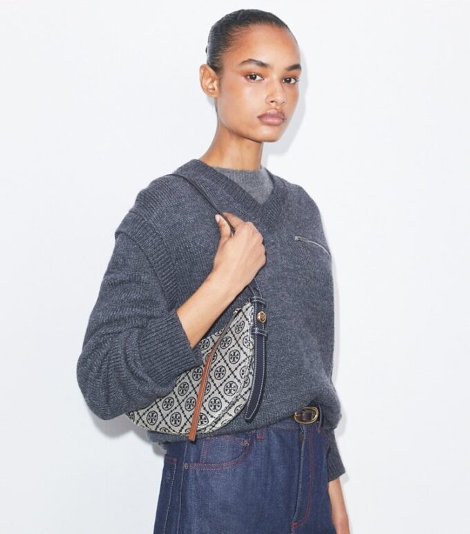 T Monogram Romy Half Moon Bag