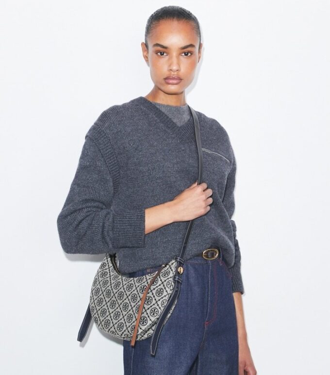 T Monogram Romy Half Moon Bag