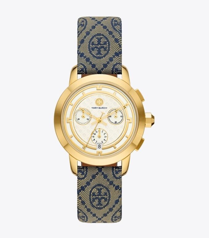 T Monogram Tory Watch, Navy/Gold-Tone Stainless Steel, 37 X 37 Mm T Monogram Tory Watch, Navy/Gold-Tone Stainless Steel, 37 X 37 Mm