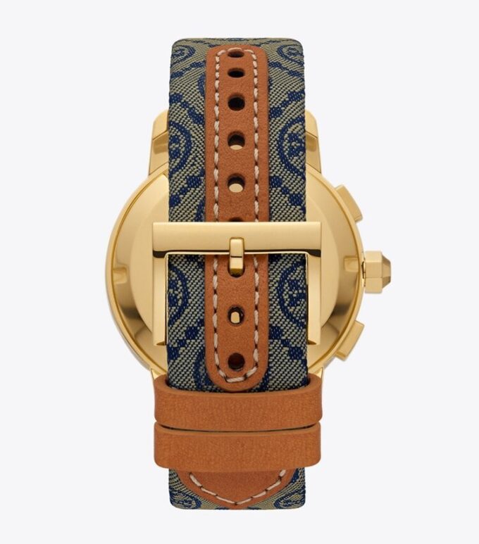 T Monogram Tory Watch, Navy/Gold-Tone Stainless Steel, 37 X 37 Mm T Monogram Tory Watch, Navy/Gold-Tone Stainless Steel, 37 X 37 Mm