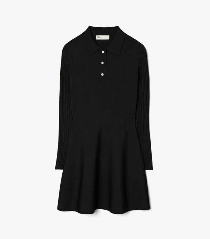 Tech Knit Long-Sleeve Mini Polo Dress