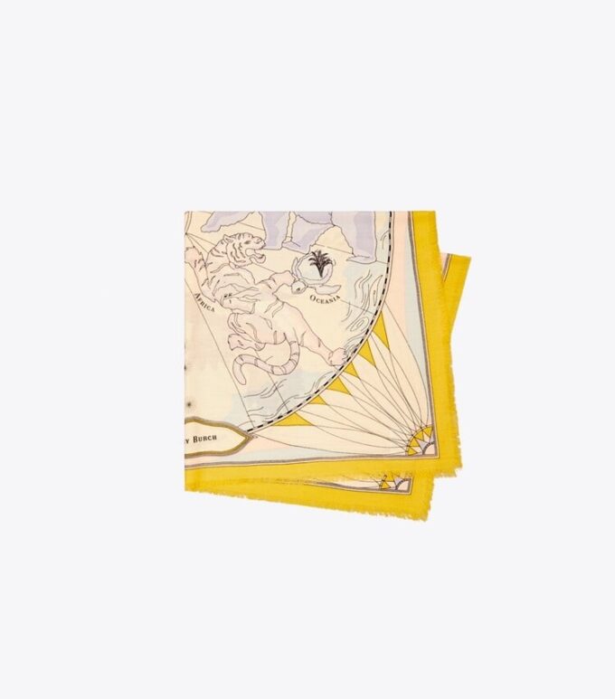 World Map Wool Square Scarf